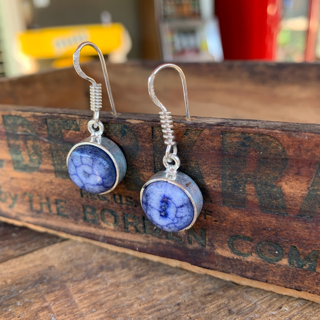 Blue Druzy QuartzSterling Silver Drop Earrings 21$